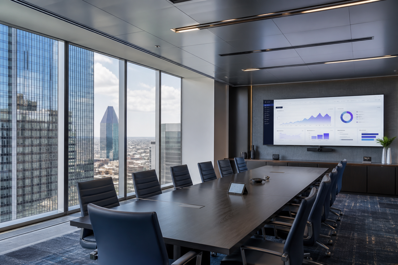 BongX Dallas conference room with a product dashboard on the wall display